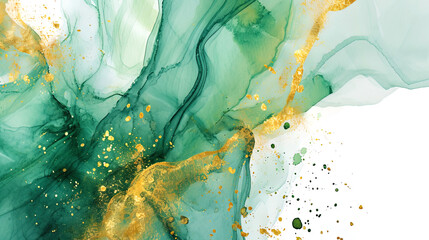 Poster - Delight in the visual harmony of pastel light green ink watercolor and captivating gold splashes i