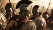 Spartans, dressed in battleready armor, move with a collective purpose and precision, embodying th