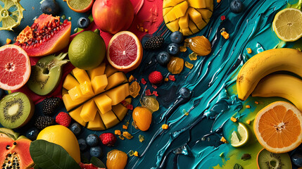 Wall Mural - The playful and creative essence is embodied in the abstract ornament composed of a diverse fruit