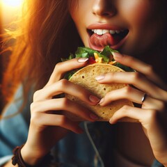 Wall Mural - Woman eating a taco