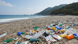 Fototapeta  - Polluted Beach in Lap Sap Wan, Hong Kong, China