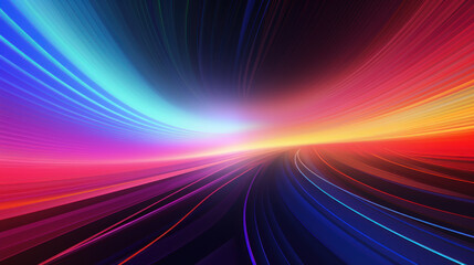 Wall Mural - abstract bright digital lines in dark space, glowing multicolored energy motion on black background.
