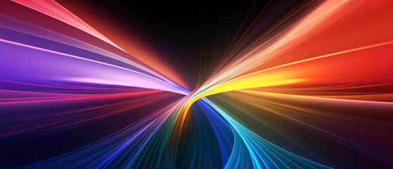 Wall Mural - abstract digital lines in dark space, multicolored energy motion on black background. cyberspace wit