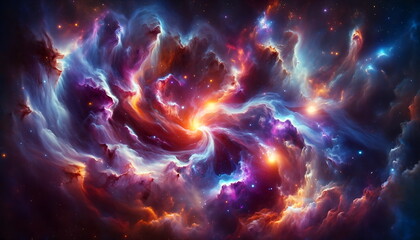 Wall Mural - A Background wallpaper of visual of Nebulae Rhythmic Dance in Deep Space, Infused with Swirling Motions and Vivid Colors for a Captivating Cosmic Choreography.
