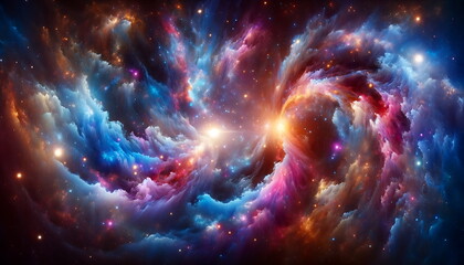 Wall Mural - A Background wallpaper of visual of Nebulae Rhythmic Dance in Deep Space, Infused with Swirling Motions and Vivid Colors for a Captivating Cosmic Choreography.