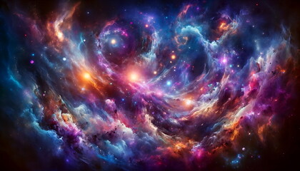 Wall Mural - A Background wallpaper of visual of Nebulae Rhythmic Dance in Deep Space, Infused with Swirling Motions and Vivid Colors for a Captivating Cosmic Choreography.