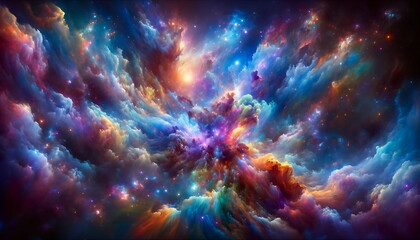 Wall Mural - A Background wallpaper of visual of Nebulae Rhythmic Dance in Deep Space, Infused with Swirling Motions and Vivid Colors for a Captivating Cosmic Choreography.