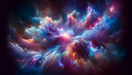 Wall Mural - A Background wallpaper of visual of Nebulae Rhythmic Dance in Deep Space, Infused with Swirling Motions and Vivid Colors for a Captivating Cosmic Choreography.