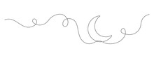 One Continuous Line Drawing Of Moon. Ramadan Kareem Banner In Simple Linear Style. Sleep Symbol With Crescent In Editable Stroke. Doodle Contour Vector Illustration