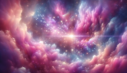Wall Mural - A Symphony of Abstract Starlight and Pastel Nebulae. Abstract starlight weaves through pink and purple clouds of stardust. Space background