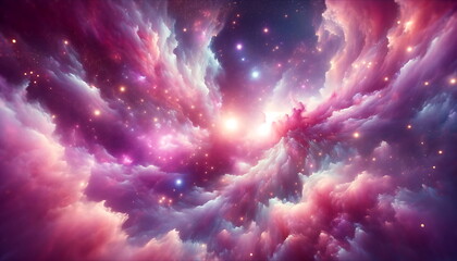 Wall Mural - A Symphony of Abstract Starlight and Pastel Nebulae. Abstract starlight weaves through pink and purple clouds of stardust. Space background
