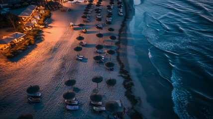 night Aussie Aerial Top-Down View of Australian Coastline with Beach Umbrellas