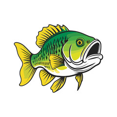 Wall Mural - hand drawn art style green yellow black stripe bass fish vector illustration