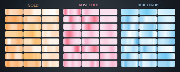 Gold rose gold, and blue chrome metallic gradients set