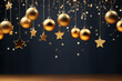 Christmas background with golden christmas balls and stars