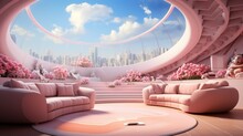 pink futuristic living room interior design
