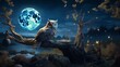 Majestic Owl Silhouetted Against the Radiant Full Moon in a Nighttime Forest Landscape - AI-Generative