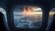 Volcanic eruption seen from airplane window