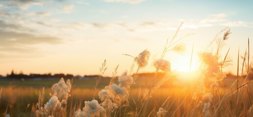 Wall Mural - Field of tall grass at sunset