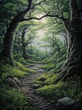 Fototapeta Natura - Enchanted Moonlit Forest: Tranquil Field Painting under the Watchful Moon
