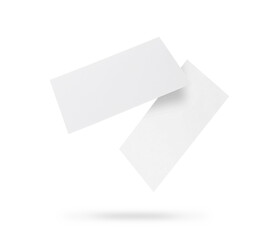 Blank business cards in air on white background. Mockup for design