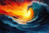 Fototapeta  - Abstract art - painting of the ocean at sundown