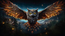 Majestic Owl Soaring Through Dramatic Thunderstorm Skies - AI-Generative