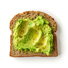 Poster - A piece of gluten-free bread with a smear of avocado top view isolated on a white background 