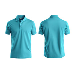 Wall Mural - Blank cyan, light blue front and back slim fit polo T-Shirts Mockup template isolated on transparent background, polo shirt design presentation for print.