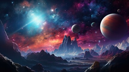 Wall Mural - an image of planets and stars in space. generative ai.