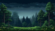 spring or summer night forest horizontal seamless pixelated backdrop for 8-bit games.