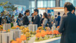 a real estate exhibition, potential investors browsing through property displays