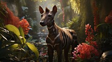 Majestic Okapi Amidst Lush Tropical Foliage - AI-Generative