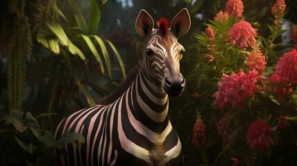 Sticker - Majestic Okapi Amidst Lush Tropical Foliage - AI-Generative