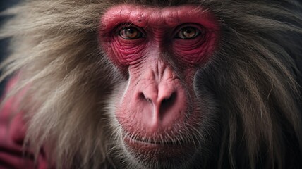Wall Mural - Close-up Portrait of a Thoughtful Chacma Baboon Gazing into the Distance - AI-Generative