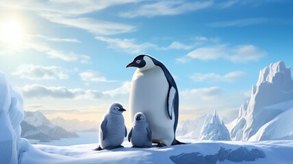 Sticker - Adorable Penguin Family Smiling and Posing Together in a Heartwarming Group Portrait - AI-Generative