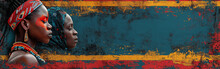 Ai Generated Web Header With Black Females Profile Of African American Woman With A Graffiti Style Texture. Panoramic Banner For Black History Month