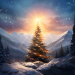 christmas tree in the snow, christmas festival, merry christmas