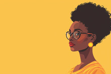 A Flat Vector Illustration Of A Black Woman With Afro On A Yellow Background.