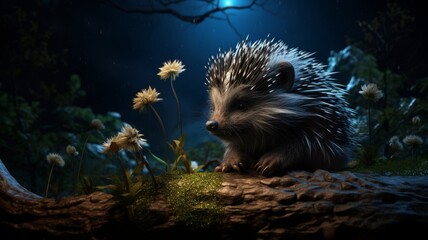 Sticker - Majestic Hedgehog Exploring the Enchanting Depths of the Night Jungle - AI-Generative