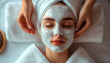Woman In Mask On Face In Spa Beauty Salon