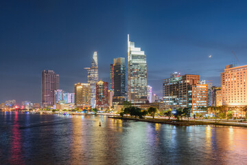 Poster - Ho Chi Minh City skyline, Vietnam. Night view of skyscrapers