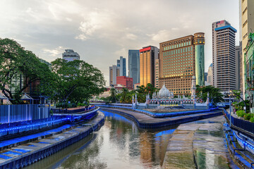 Wall Mural - Awesome evening view of Jamek Mosque in Kuala Lumpur, Malaysia