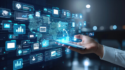 Virtual Interface Wallpaper and Background for Professional Presentation, great for  Annual Reports, PowerPoint Slides, Technology, Futuristic Environments, ideas Artificial Intelligence