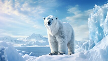 Sticker - Majestic Polar Bear Roaming Across Arctic Tundra in Search of Prey - AI-Generative