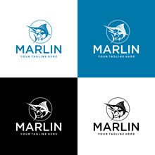 Marlin Fish Logo Design. Blue And Black Marlin Logo. Fresh And Unique Modern Blue Marlin Logo Template. Great To Use As Your Offshore Fishing Holiday.