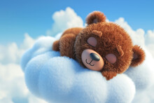 Cute Cartoon Little Baby Bear Sleeps On A Cloud