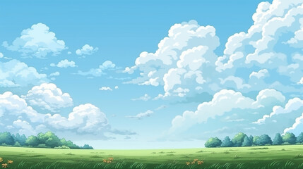 Sticker - pixel art seamless background with blue sky and ground
