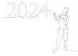 © Robert - One continuous line of Man pointing with finger at number 2024. Thin Line Illustration vector concept. Contour Drawing Creative ideas.
