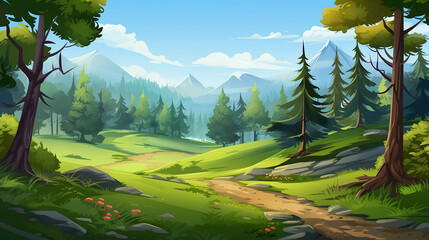 Wall Mural - background for games apps or mobile development. cartoon nature landscape with jungle.
